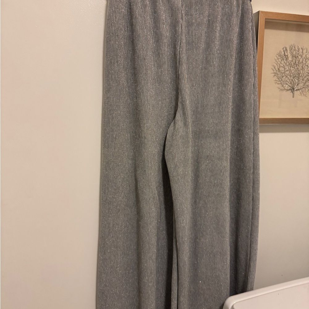 Ett:wa by Anthropolgie Silver Metallic Wide Leg Pull On Pants Petite Size MP